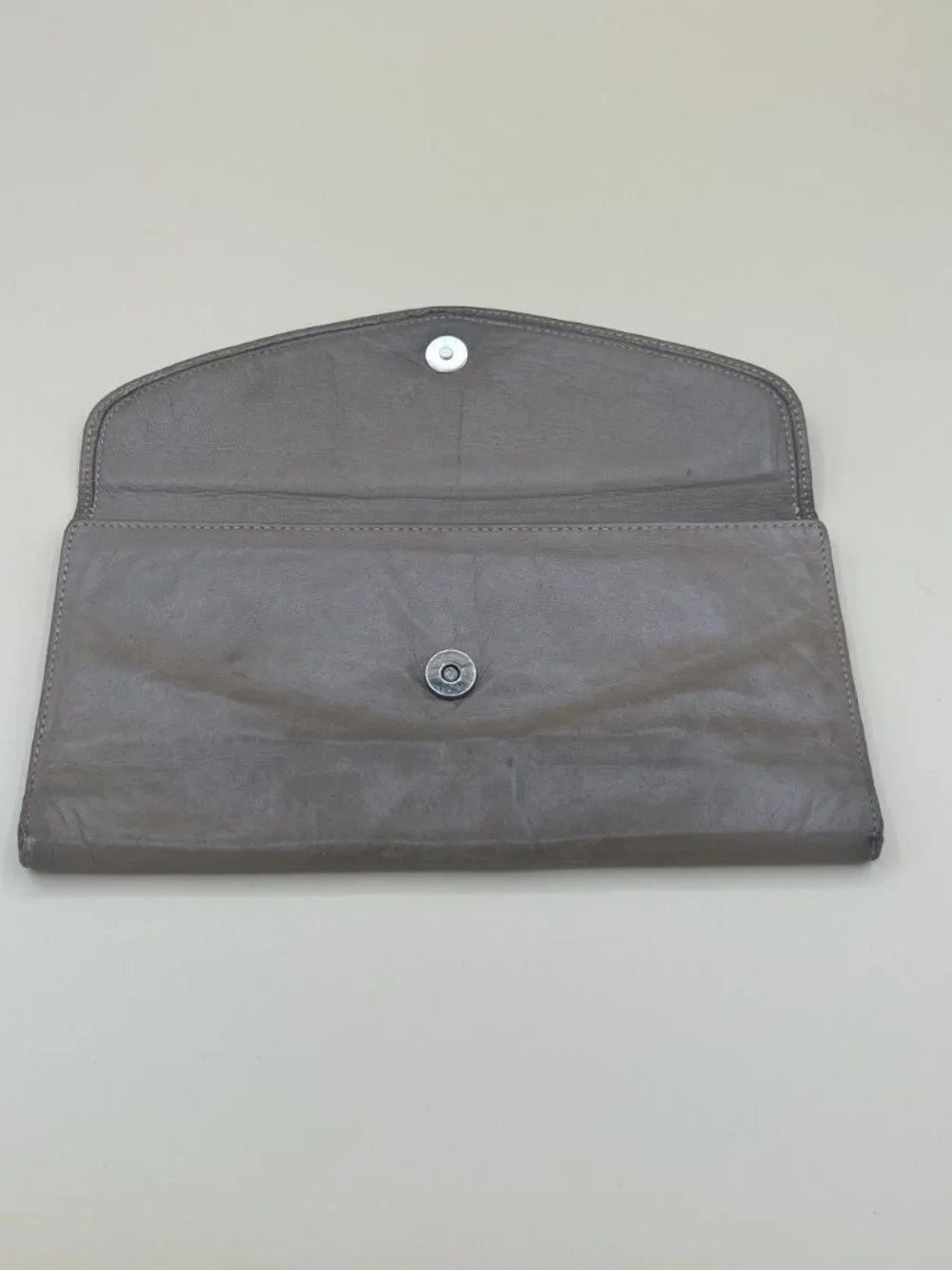 Christian Dior Paris Grey Taupe Leather Long Bifold Wallet CD Charm Silver Hardw